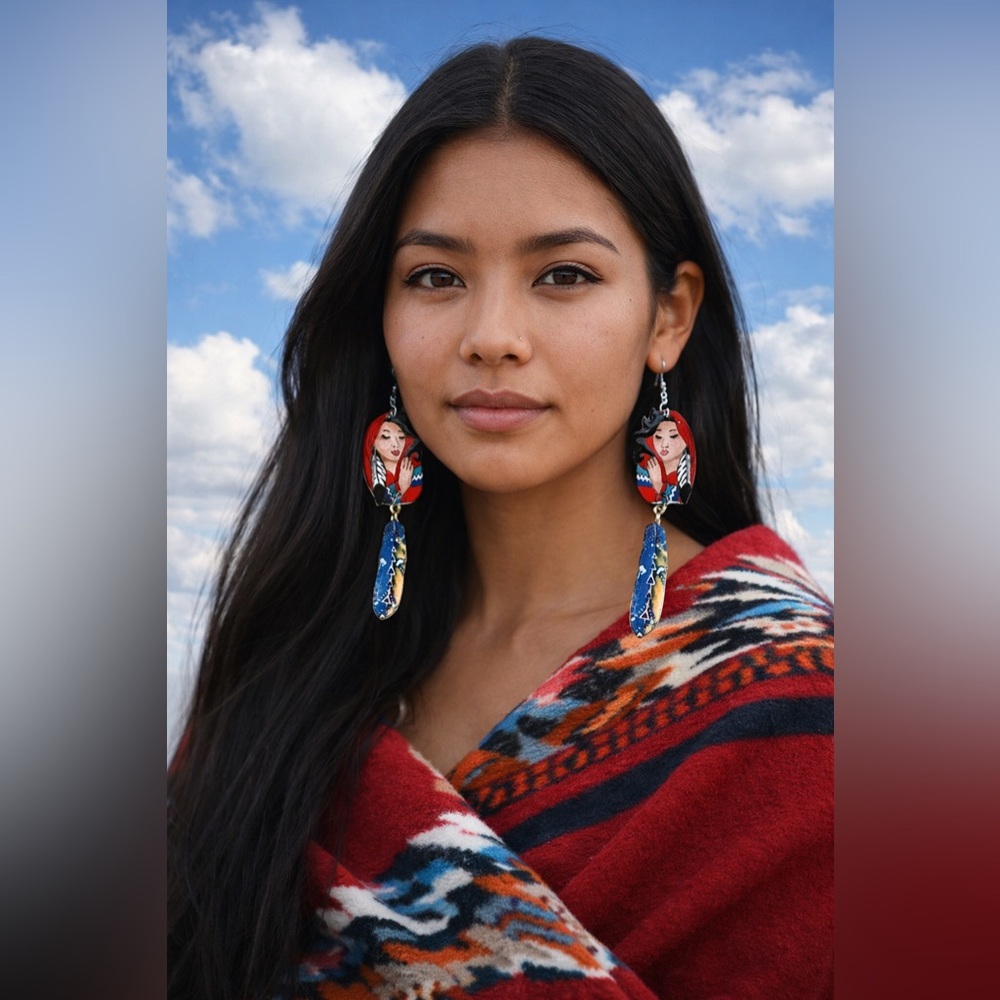 Native American southwest inspired woman  Sedona handpainted earrings OOAK